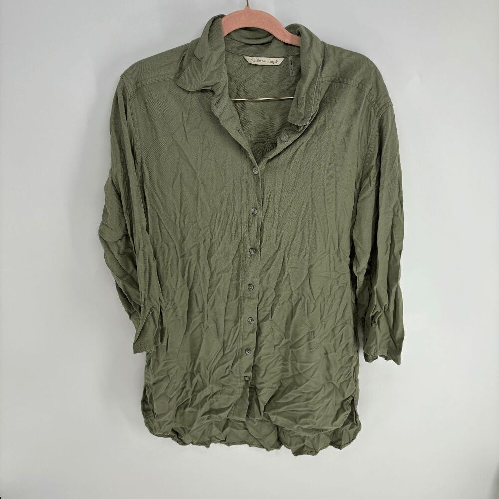Soft Surroundings Tunic Womens army green used buttoned collar top medium - Picture 1 of 5
